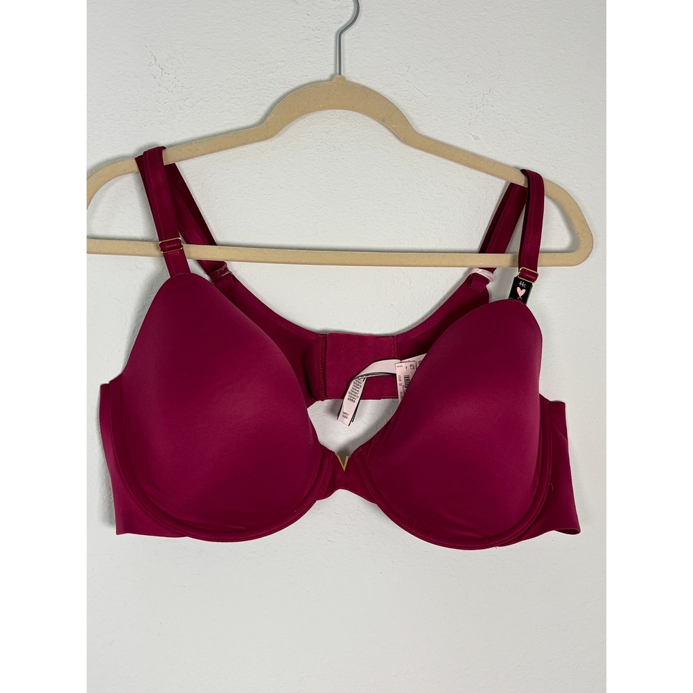 Victorias Secret Lined Demi Bra 44C Berry Wine Red Underwire V-Hardware